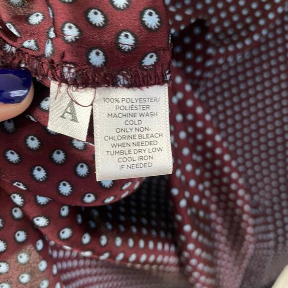 LOFT • Ann Taylor Burgundy Rust Blue Pattern Long Sleeve Side Split Dress - Picture 7 of 8